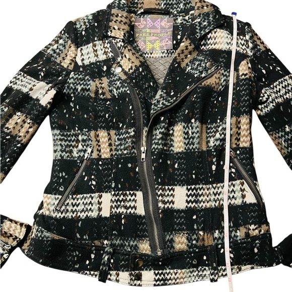 FREE PEOPLE WOMEN’S MOTTO JACKET SIZE 6 BLACK WITH TAN & GREEN - Picture 8 of 10